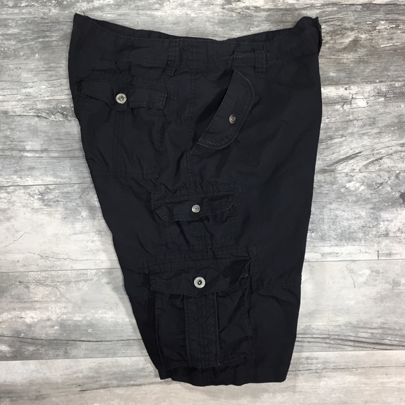 Mens Black Flat Front Cotton Long Cargo Shorts 34 - Picture 4 of 5
